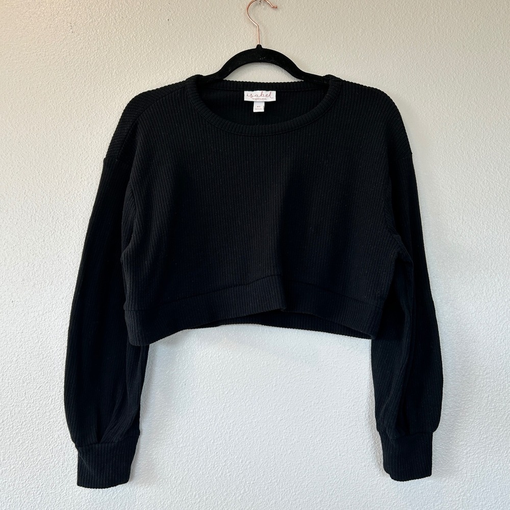 Isabel by Ingrid & Isabel Black Maternity Ribbed Cropped Long Sleeve Top XS